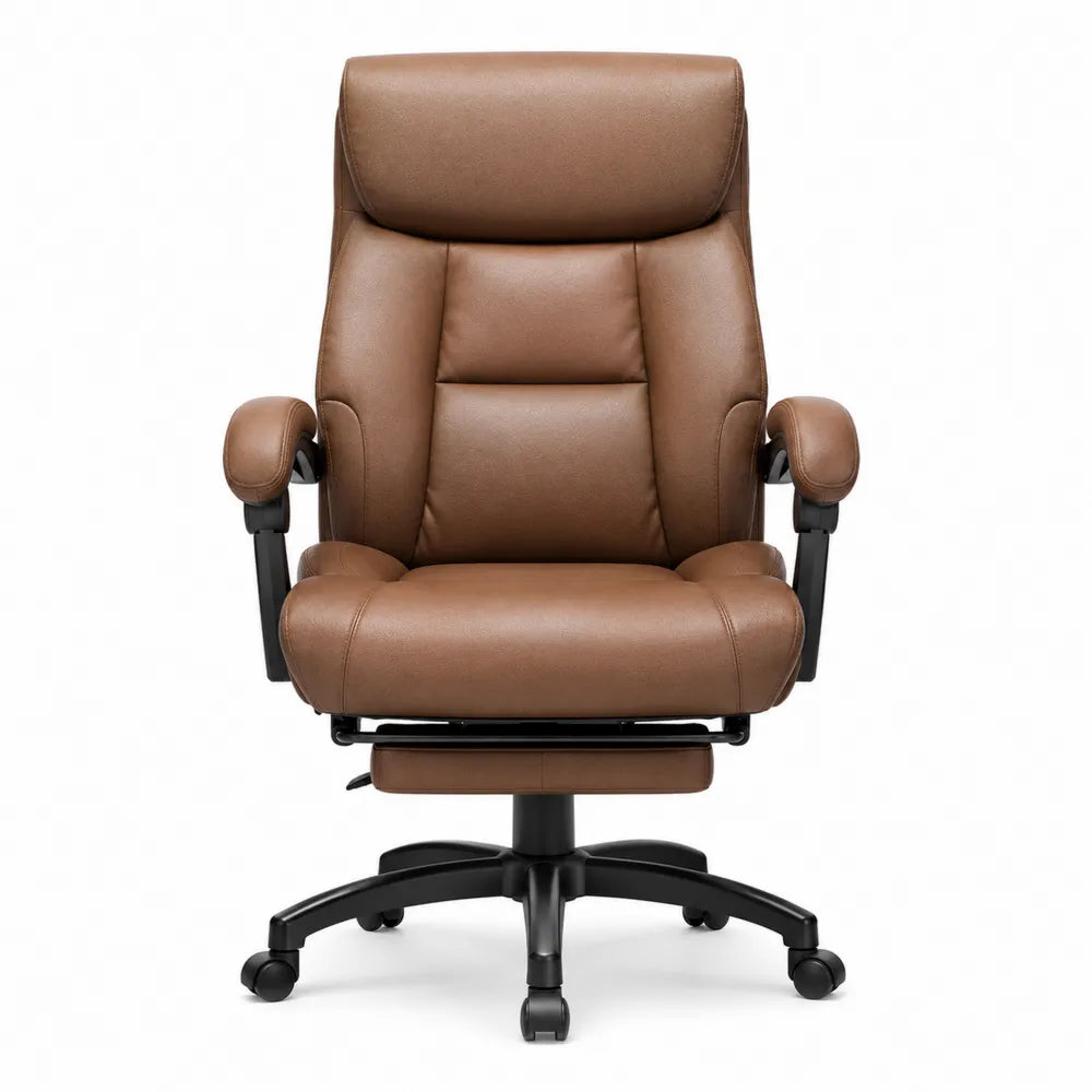 Sedia da ufficio girevole 68 x 70 x 112 cm in pelle PU marrone con schienale alto base nera e ruote