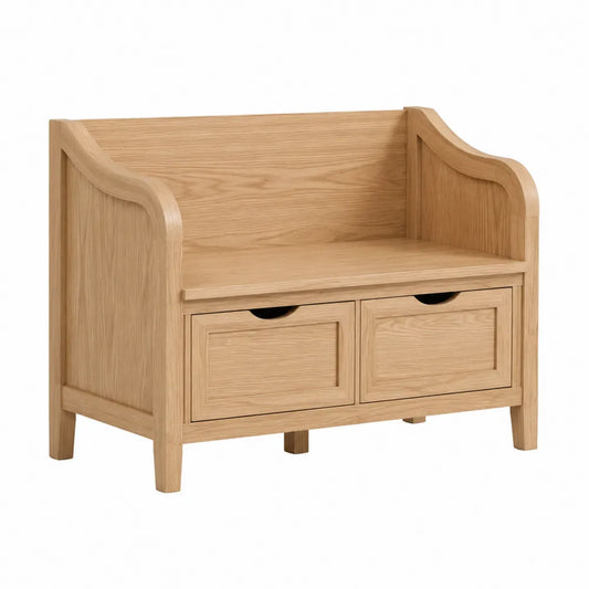 Panca contenitore rettangolare in MDF effetto rovere chiaro con schienale braccioli e 2 cassetti 110 x 45 x 75 cm