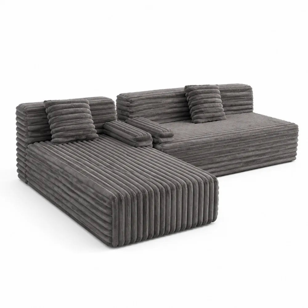 Divano modulare angolare con chaise longue 260 x 160 x 85 cm in velluto a coste poliestere grigio scuro con cuscini separati