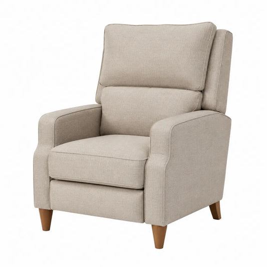 Poltrona singola 78 x 80 x 95 cm in tessuto poliestere beige con schienale alto e gambe in legno naturale