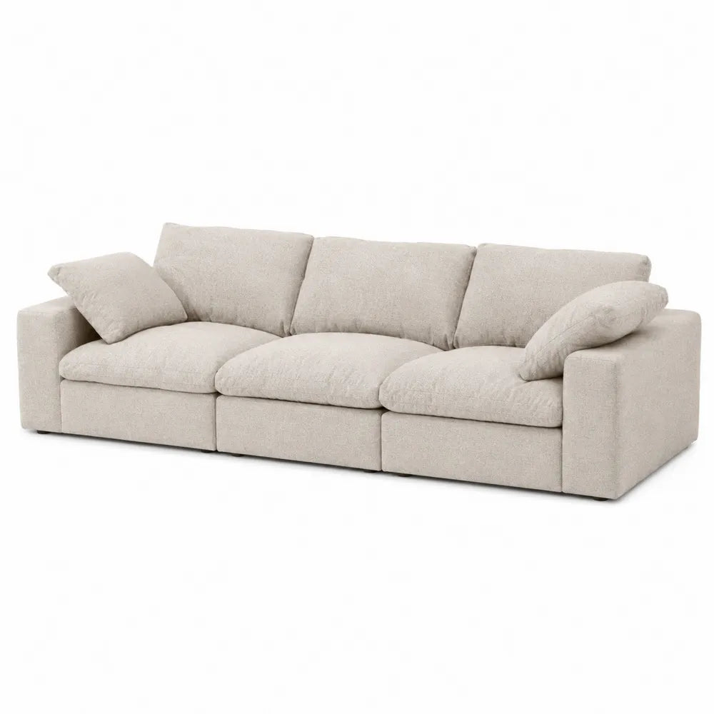 Divano 3 posti 240 x 95 x 80 cm in tessuto bouclé beige chiaro con braccioli e cuscini separati