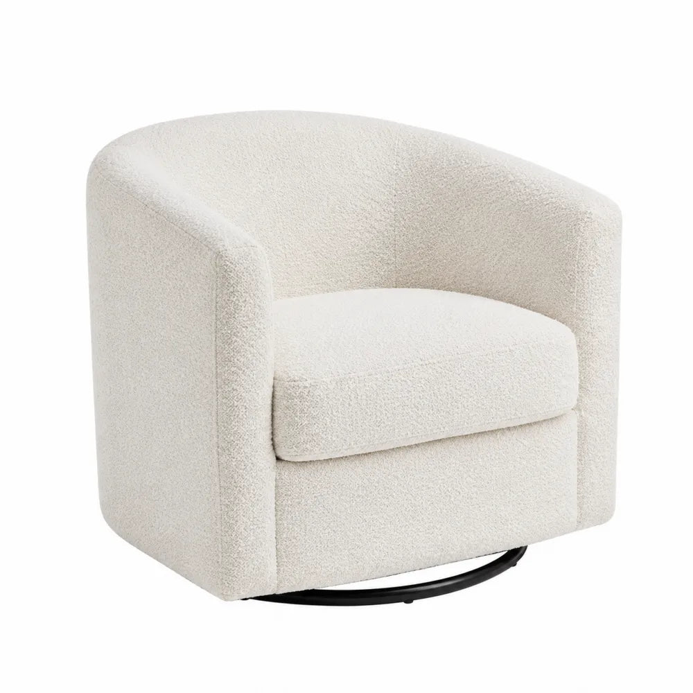 Poltrona girevole imbottita 80 x 75 x 72 cm in tessuto bouclé beige chiaro con base circolare in acciaio nero