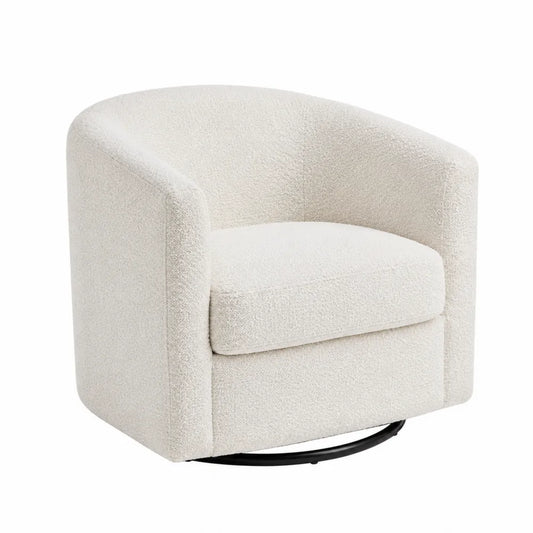 Poltrona girevole imbottita 80 x 75 x 72 cm in tessuto bouclé beige chiaro con base circolare in acciaio nero
