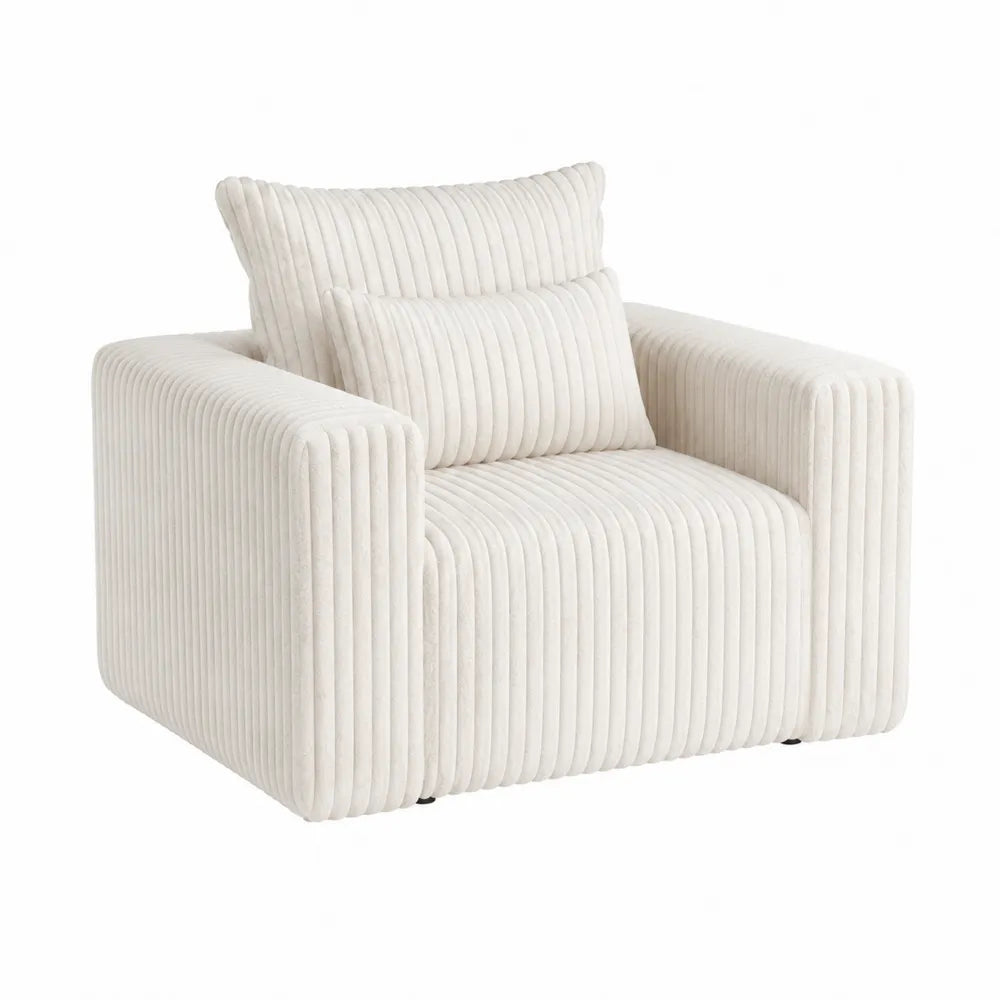 Poltrona lounge imbottita 105 x 95 x 85 cm in velluto a coste poliestere beige chiaro con braccioli e 2 cuscini