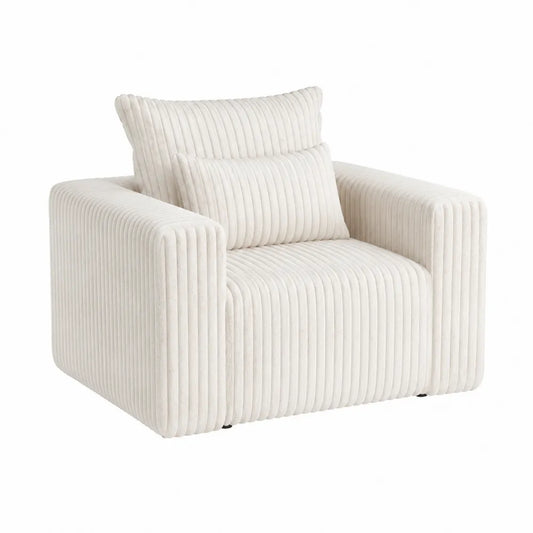 Poltrona lounge imbottita 105 x 95 x 85 cm in velluto a coste poliestere beige chiaro con braccioli e 2 cuscini